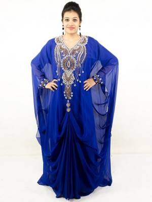 Royal blue embroidered georgette islamic kaftans 3