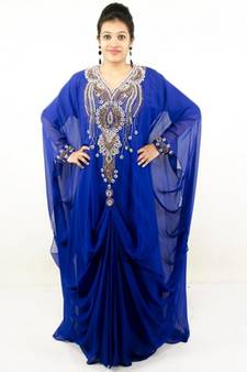 Royal blue embroidered georgette islamic kaftans