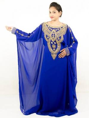 Royal blue embroidered georgette islamic kaftans 3