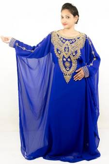 Royal blue embroidered georgette islamic kaftans