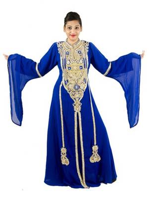 Royal blue embroidered georgette islamic kaftans 6