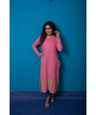 Pink multicoloured khadi cotton kurta 1