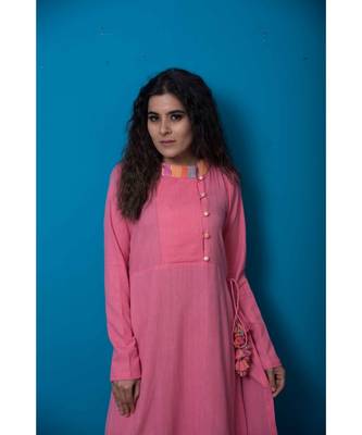 Pink multicoloured khadi cotton kurta 2