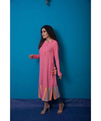 Pink multicoloured khadi cotton kurta 3