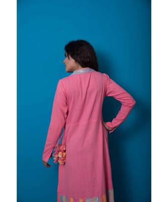 Pink multicoloured khadi cotton kurta 4