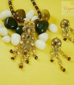 Ethnic Indian Polki Garnate Necklace Pendant Set