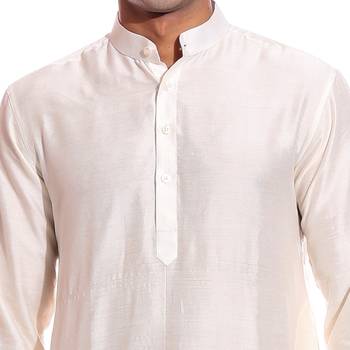White Plain Dupion Silk Dhoti Kurta 1