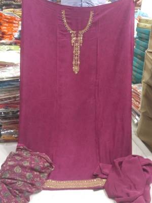 Purple crepe embroidered semi stitched salwar with dupatta 2