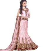 Pink Embroidered Net Semi Stitched Lehenga