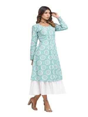 green block print cotton kurti-set 3