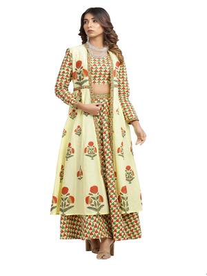 yellow block print cotton kurti-set 1
