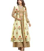 yellow block print cotton kurti-set