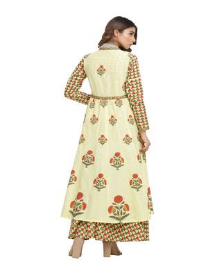 yellow block print cotton kurti-set 2