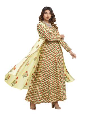 yellow block print cotton kurti-set 3