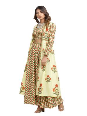 yellow block print cotton kurti-set 4