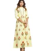 yellow block print cotton kurti-set