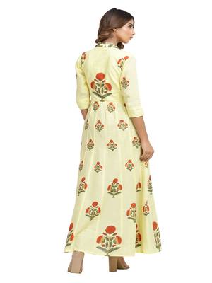 yellow block print cotton kurti-set 2