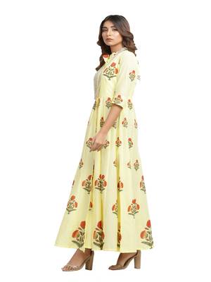 yellow block print cotton kurti-set 3