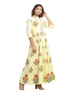 yellow block print cotton kurti-set 4