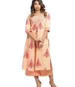 orange block print cotton kurti-set