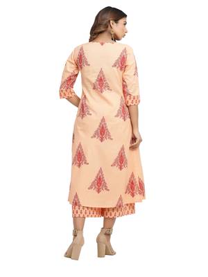orange block print cotton kurti-set 2