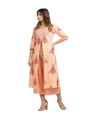 orange block print cotton kurti-set 3