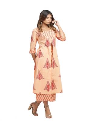 orange block print cotton kurti-set 4