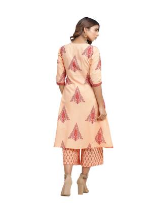 orange block print cotton kurti-set 2