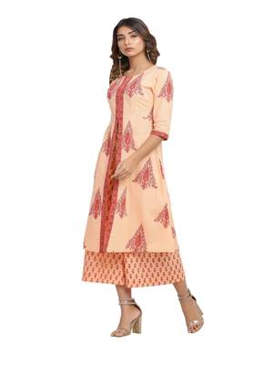 orange block print cotton kurti-set 3