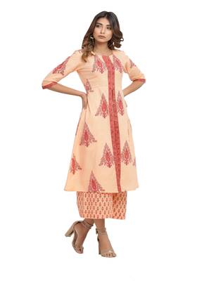 orange block print cotton kurti-set 4