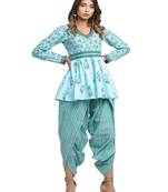 turquoise block print cotton kurti-set