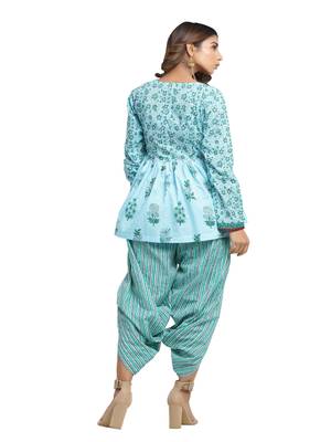 turquoise block print cotton kurti-set 2
