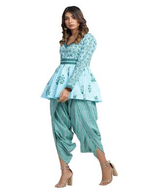 turquoise block print cotton kurti-set 3
