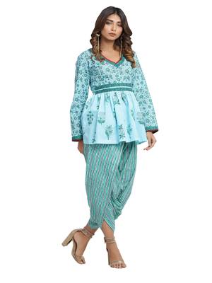 turquoise block print cotton kurti-set 4