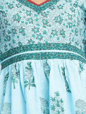 turquoise block print cotton kurti-set 5