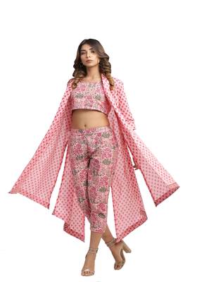 pink block print cotton kurti-set 1