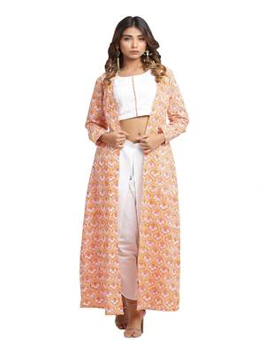 orange block print cotton kurti-set 1