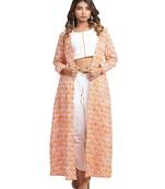orange block print cotton kurti-set