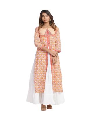 orange block print cotton kurti-set 1