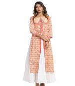 orange block print cotton kurti-set