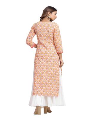 orange block print cotton kurti-set 2