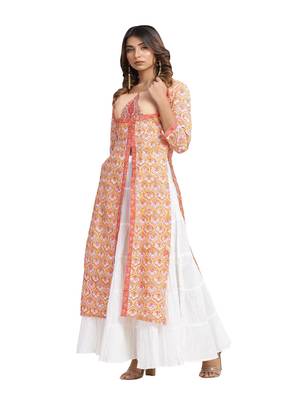 orange block print cotton kurti-set 3