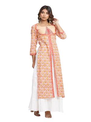 orange block print cotton kurti-set 4