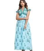 turquoise block print cotton stitched dresses