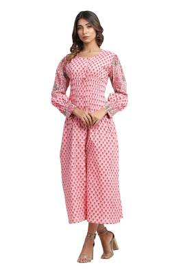 pink block print cotton kurti-set 1