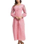 pink block print cotton kurti-set