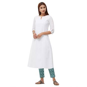 Aqua Cotton Twill Embroidered Mid Rise Cigarette Pants For Women's 4