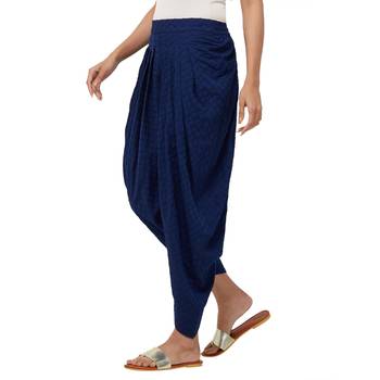 Blue American Crepe Embroidered Mid Rise Dhoti Pants For Women's 2