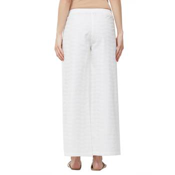 Off White Poplin Embroidered Mid Rise Palazzo For Women's 3