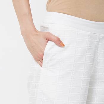 Off White Poplin Embroidered Mid Rise Palazzo For Women's 5